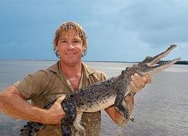 Steve Irwin holding a small Saltwater crocodile